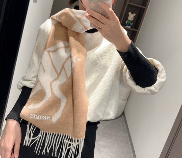 Scarf 180 CM Beige Mix White Wool