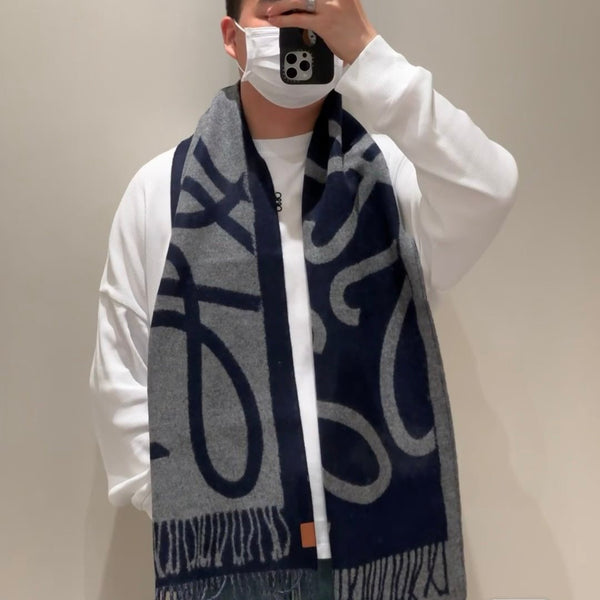 SCIARPA 180 CM IN LANA E CASHMERE MIX BLU INDACO GRIGIO CHIARO 415267