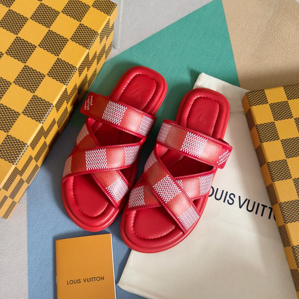 LV VENICE MULE SLIDE SANDALS MONOGRAM CHERRY RED