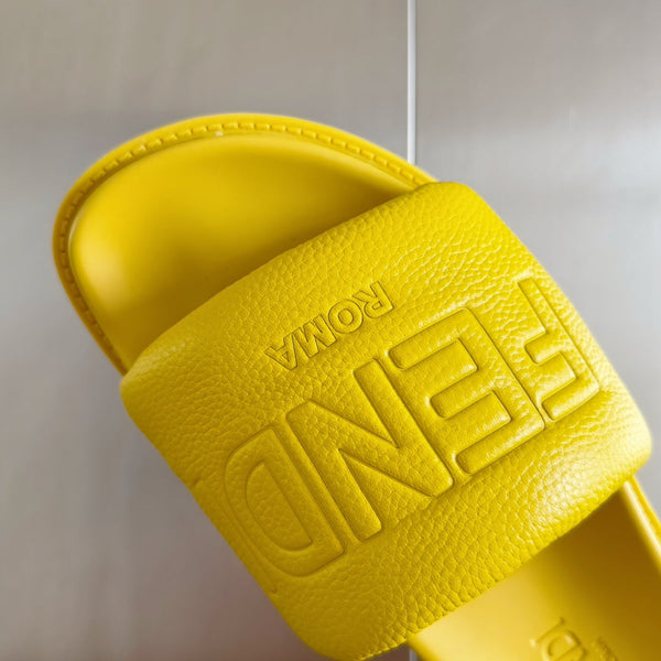 FENDI ROMA SLIDES IN SUNSHINE YELLOW FUSSBETT LAMBSKIN