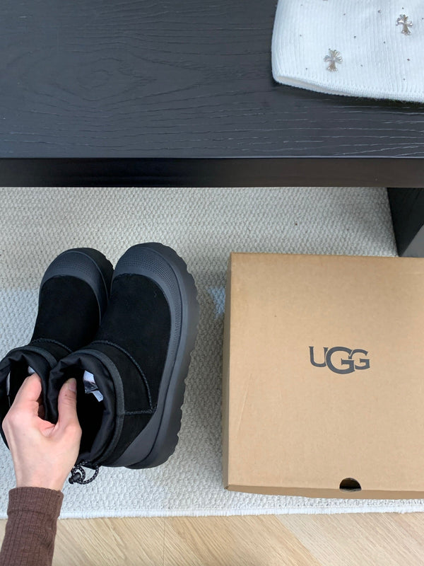 UGG Ultra Mini Ankle Boots Black Suede Rubber 512899