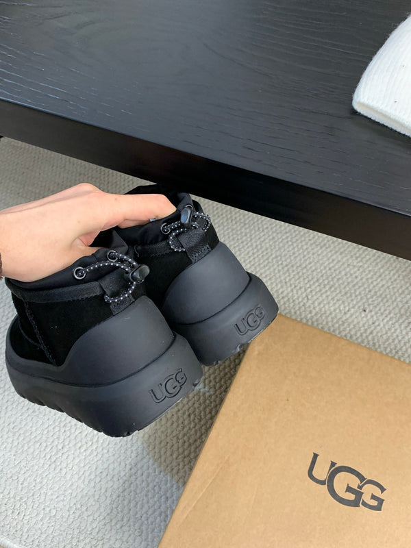 UGG Ultra Mini Ankle Boots Black Suede Rubber 512899