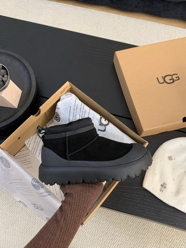 UGG Ultra Mini Ankle Boots Black Suede Rubber 512899