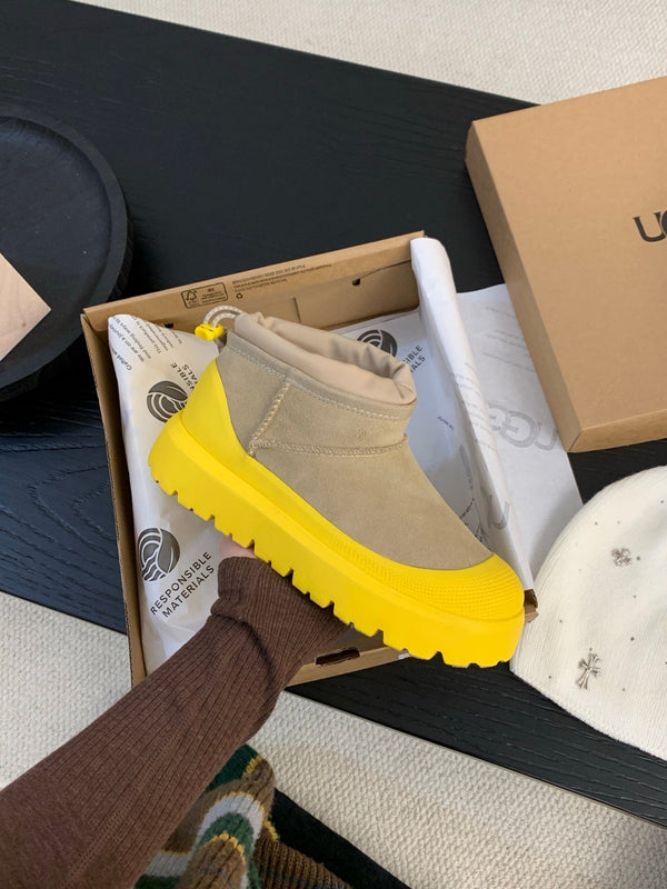UGG Ultra Mini Ankle Boots Taupe Yellow Suede Rubber 512898