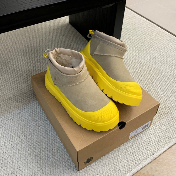 UGG Ultra Mini Ankle Boots Taupe Yellow Suede Rubber 512898