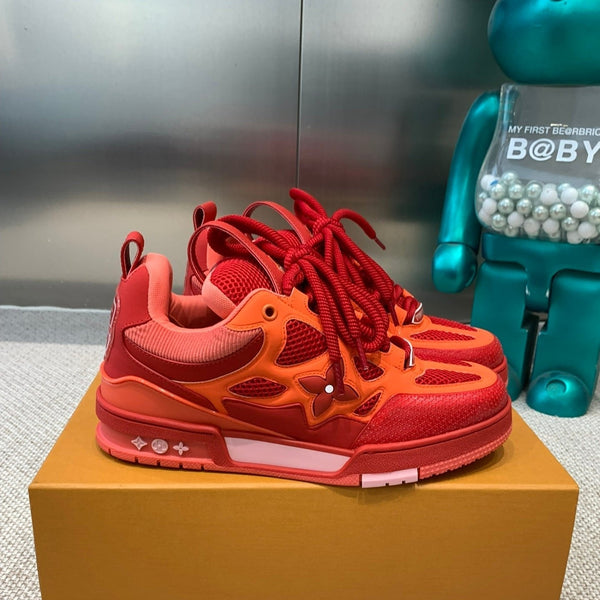LV Skate Sneaker in pelle bovina rossa e arancione