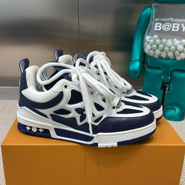 Sneaker da skate LV in pelle di vacchetta bianca e blu carbone