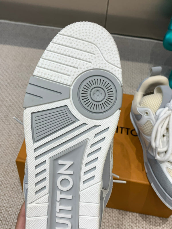 LV Skate Sneaker Gray Mix White Beige Cowhide