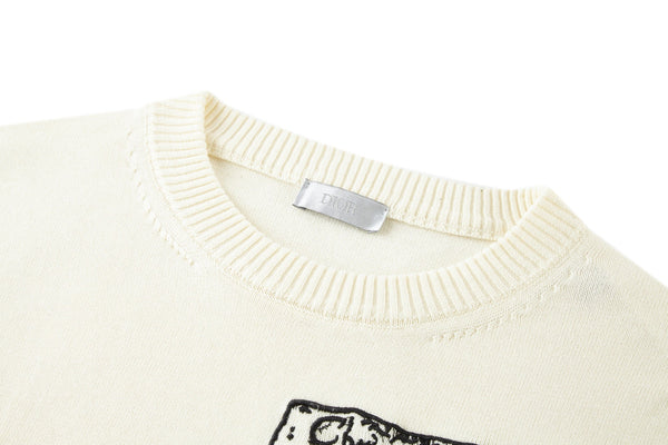 CD Embroidered Logo Sweater Beige Wool Cotton