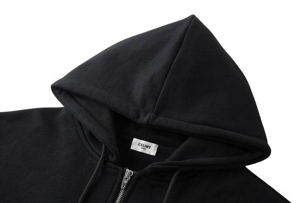 Celine Embroidered Hoodie Zip-up Jacket Black White Cotton