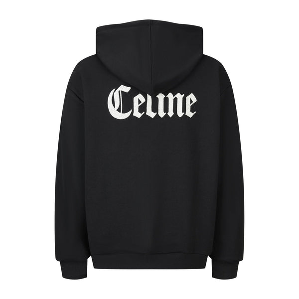 Celine Embroidered Hoodie Zip-up Jacket Black White Cotton