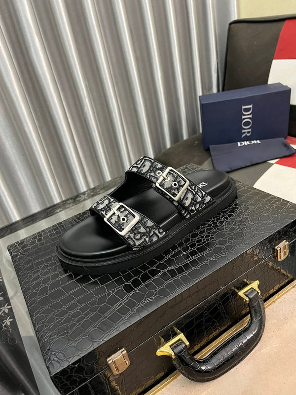 CD AQUA BUCKLE SANDAL BLACK AND GRAY JACQUARD