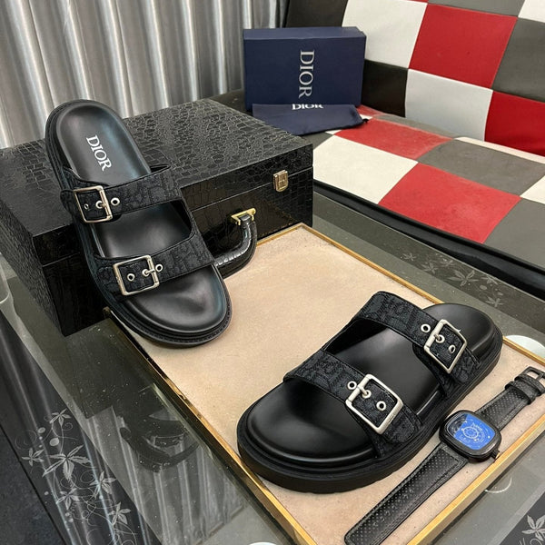 CD AQUA BUCKLE SANDAL BLACK JACQUARD