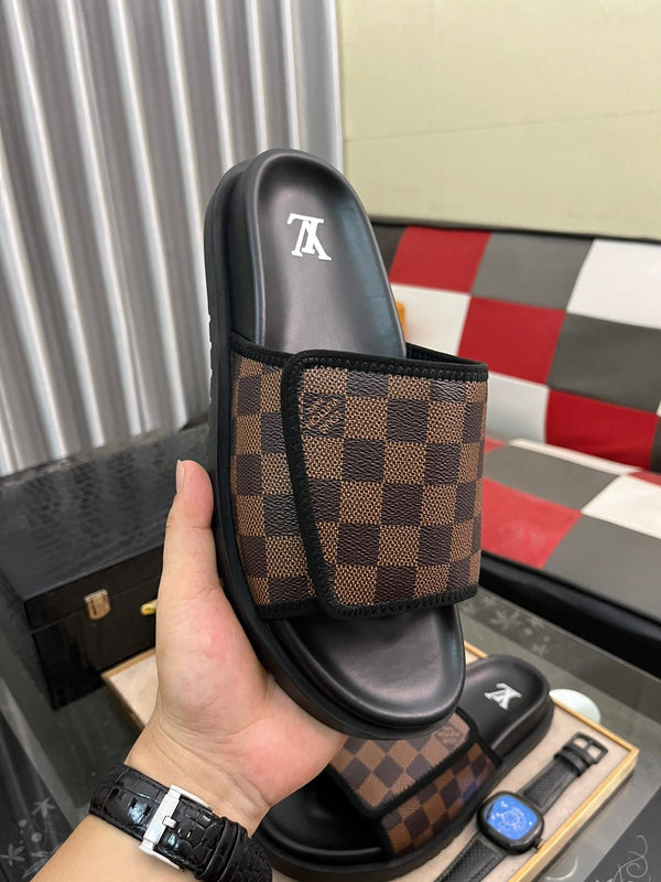 MIAMI MULE IN CINNAMON BROWN DAMIER JACQUARD