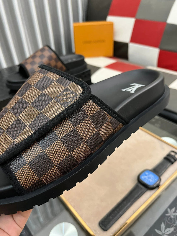 MIAMI MULE IN CINNAMON BROWN DAMIER JACQUARD