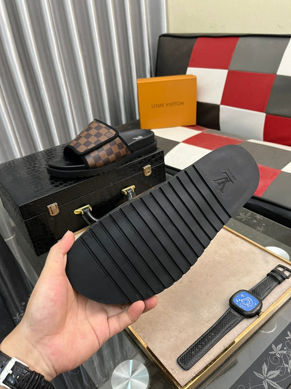 MIAMI MULE IN CINNAMON BROWN DAMIER JACQUARD