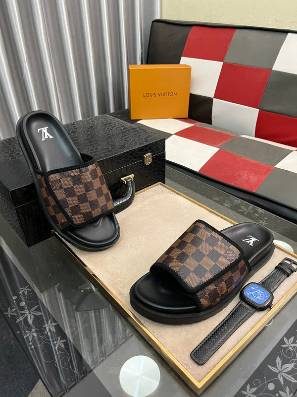 MIAMI MULE IN CINNAMON BROWN DAMIER JACQUARD