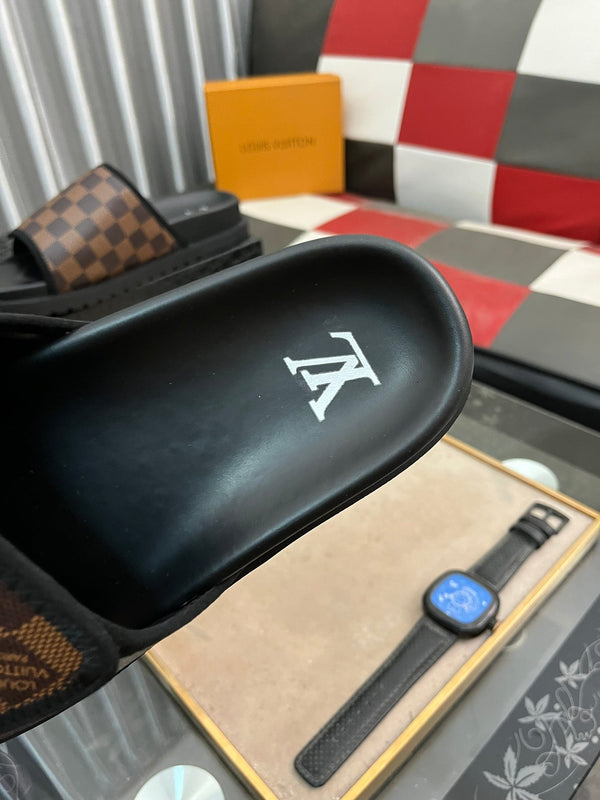 MIAMI MULE IN CINNAMON BROWN DAMIER JACQUARD