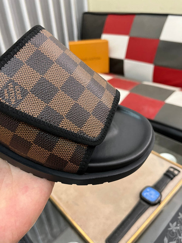 MIAMI MULE IN CINNAMON BROWN DAMIER JACQUARD