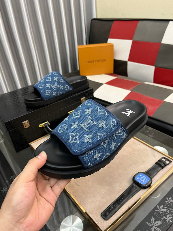 MIAMI MULE IN DENIM BLUE MONOGRAM JACQUARD