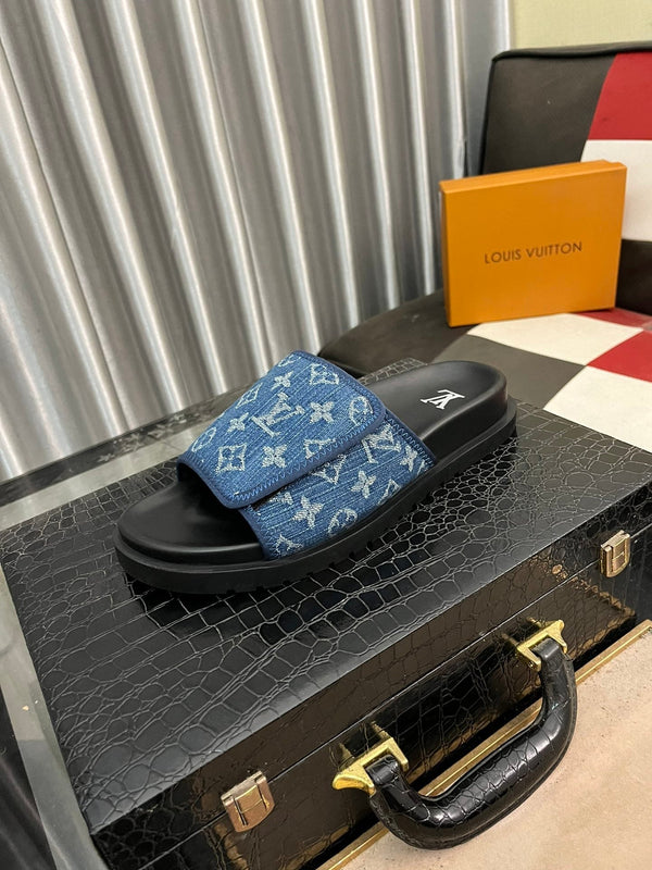 MIAMI MULE IN DENIM BLUE MONOGRAM JACQUARD