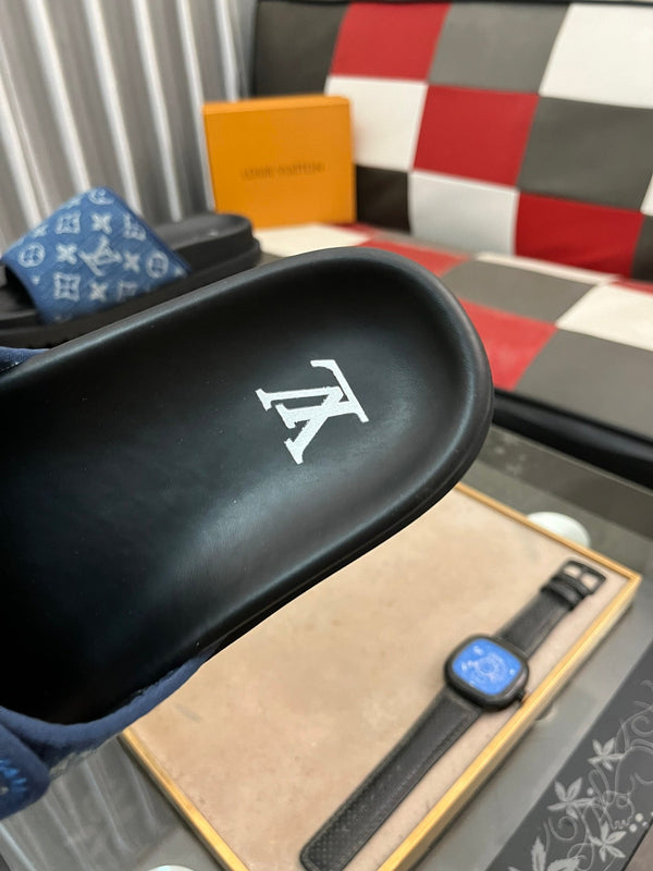 MIAMI MULE IN DENIM BLUE MONOGRAM JACQUARD