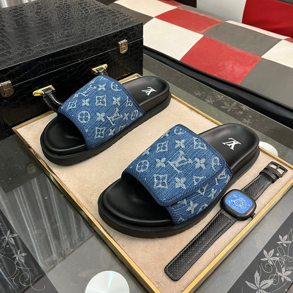 MIAMI MULE IN DENIM BLUE MONOGRAM JACQUARD