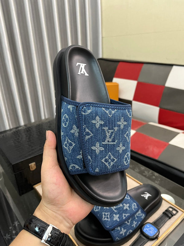 MIAMI MULE IN DENIM BLUE MONOGRAM JACQUARD