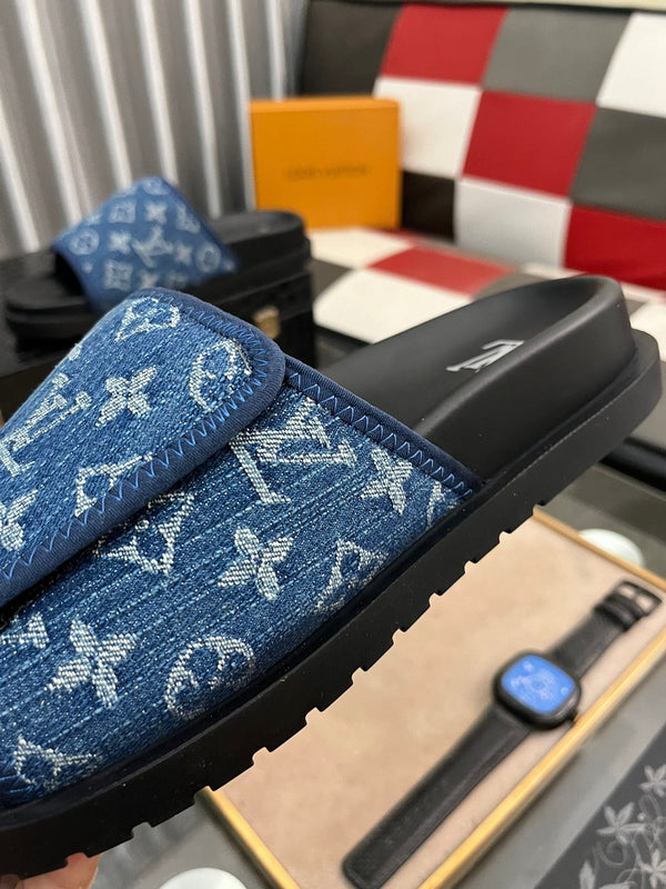 MIAMI MULE IN DENIM BLUE MONOGRAM JACQUARD