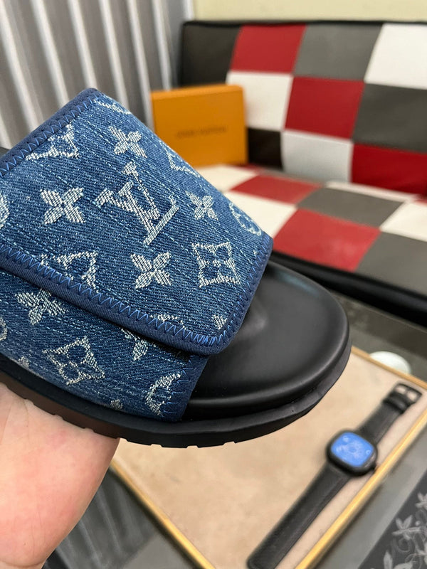 MIAMI MULE IN DENIM BLUE MONOGRAM JACQUARD