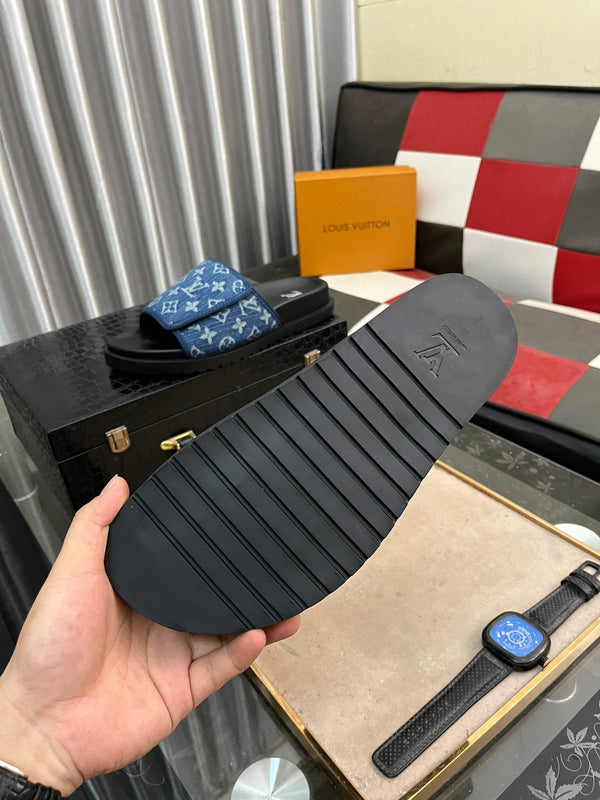 MIAMI MULE IN DENIM BLUE MONOGRAM JACQUARD