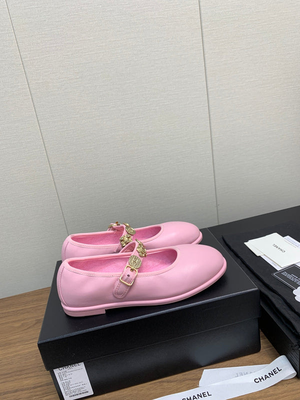 CC MARY JANES PINK CALFSKIN LIGHT GOLD METALIC