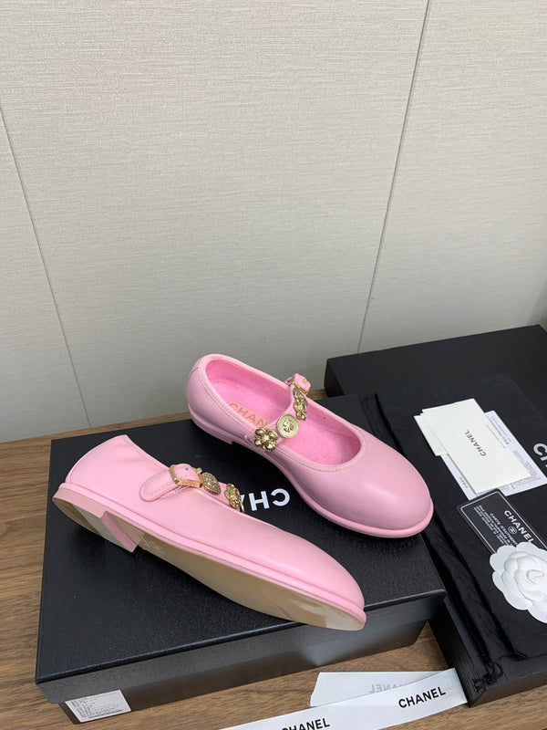 CC MARY JANES PINK CALFSKIN LIGHT GOLD METALIC