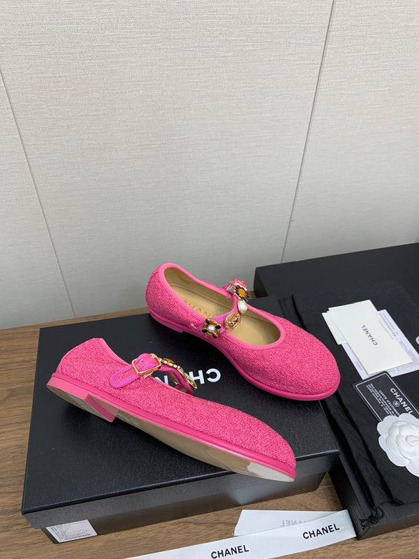 CC MARY JANES DARK PINK WOOL TWEED AND FABRIC