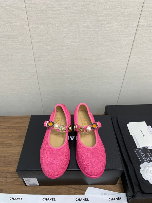 CC MARY JANES DARK PINK WOOL TWEED AND FABRIC