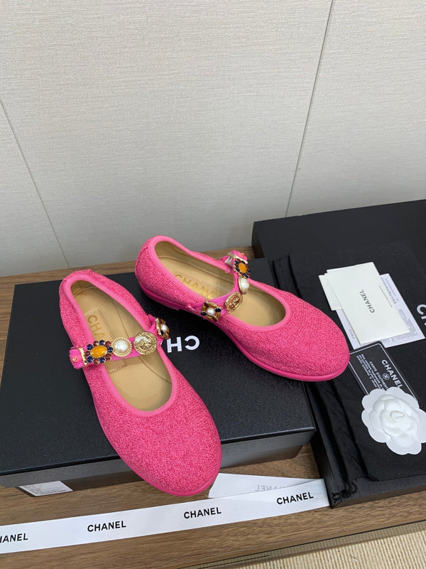 CC MARY JANES DARK PINK WOOL TWEED AND FABRIC