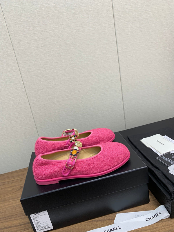 CC MARY JANES DARK PINK WOOL TWEED AND FABRIC