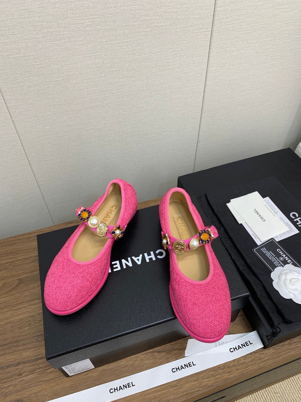 CC MARY JANES DARK PINK WOOL TWEED AND FABRIC