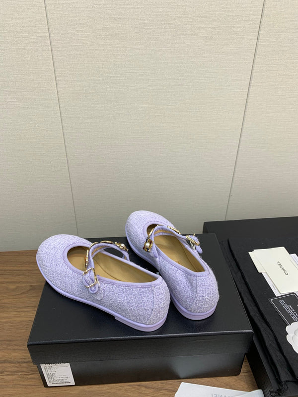 CC MARY JANES VIOLET WOOL TWEED AND FABRIC