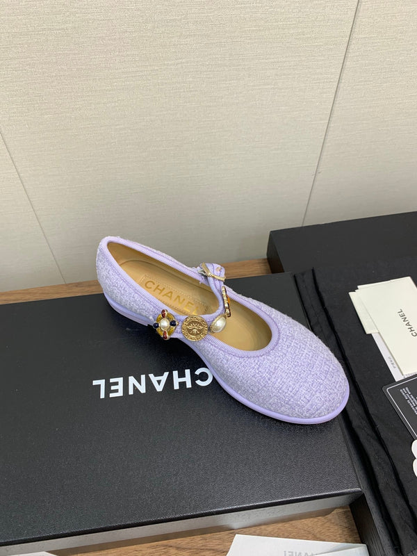 CC MARY JANES VIOLET WOOL TWEED AND FABRIC