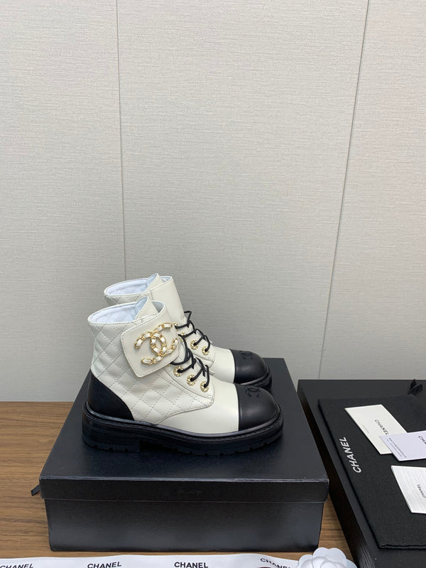 CC Ankle Boots White Mix Black Cowhide