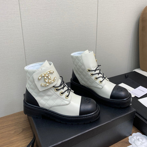 CC Ankle Boots White Mix Black Cowhide