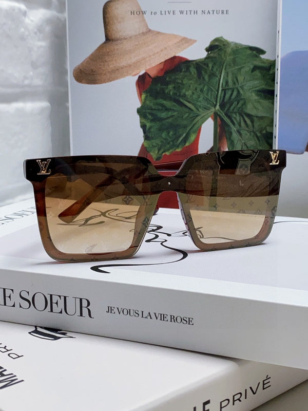 OCCHIALE DA SOLE QUADRATO 581367 IN ACETATO MARRONE CON MASCHERINA MONOGRAMMA SULLE LENTI