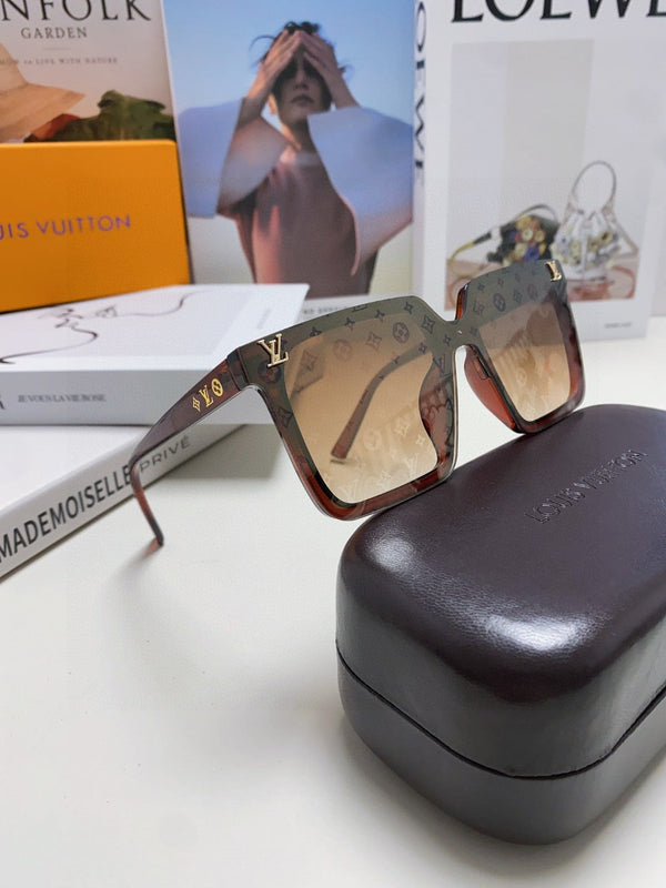 OCCHIALE DA SOLE QUADRATO 581367 IN ACETATO MARRONE CON MASCHERINA MONOGRAMMA SULLE LENTI