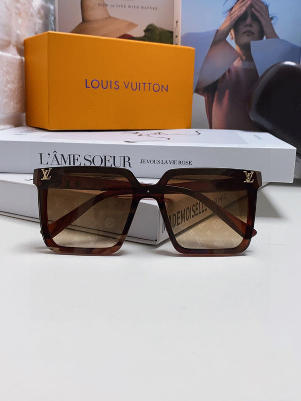 OCCHIALE DA SOLE QUADRATO 581367 IN ACETATO MARRONE CON MASCHERINA MONOGRAMMA SULLE LENTI