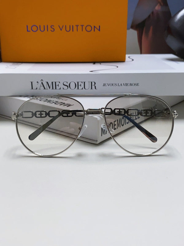 CHAIN PILOT SUNGLASS 581379 IN SILVER METAL LIGHT GREY SMOKE LENSES