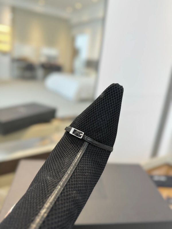 HIGH KNEE BOOTS IN BLACK MESH