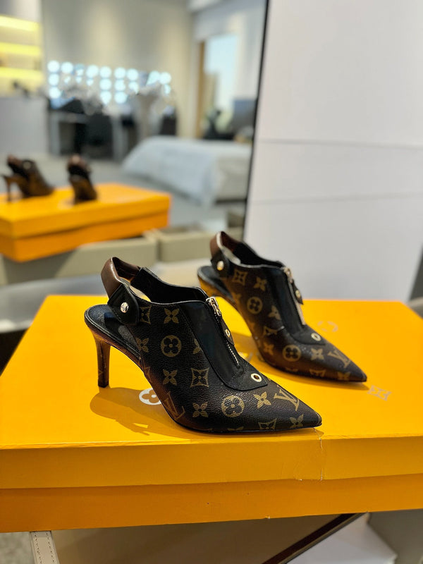 SANDALI ALLURE HIGH 8 CM IN PELLE DI VITELLO MONOGRAM MARRONE CIOCCOLATO