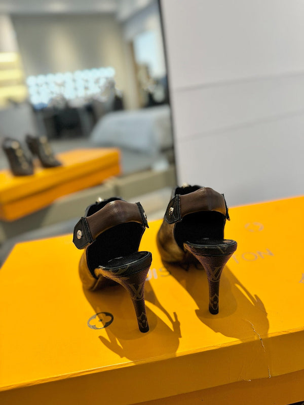 SANDALI ALLURE HIGH 8 CM IN PELLE DI VITELLO MONOGRAM MARRONE CIOCCOLATO