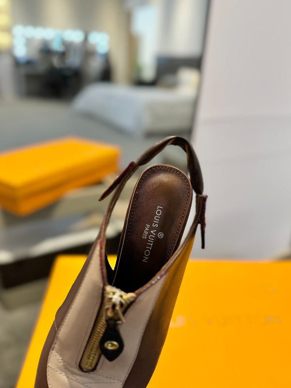 ALLURE HIGH 8 CM SLINGBACK IN CHOCOLATE MIX SAND BROWN CALFSKIN